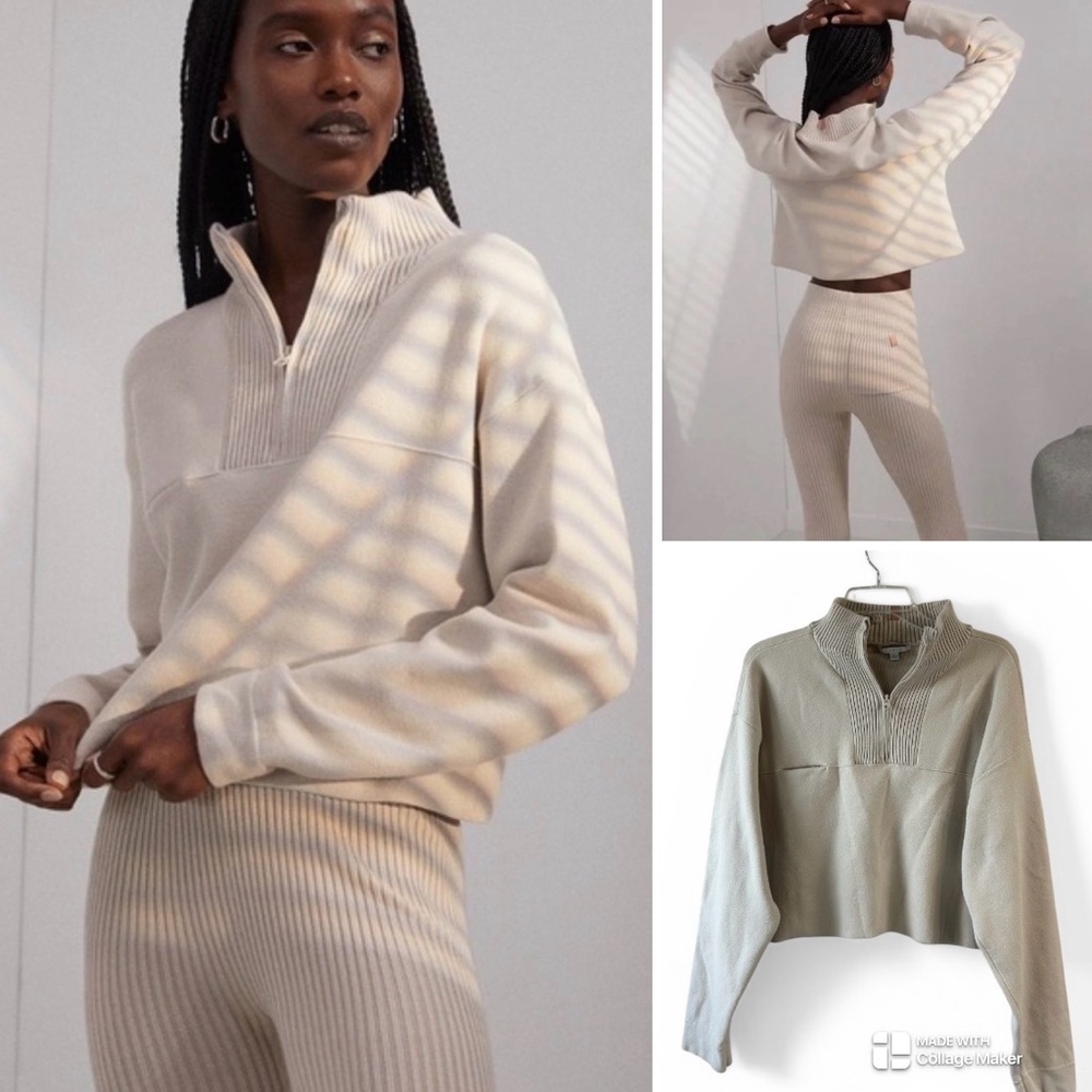 Lunya cozy cotton silk zip cropped pullover